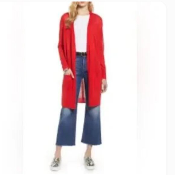 HALOGEN Red Side‎ Slit Long Linen Blend Cardigan XL - Picture 2 of 11
